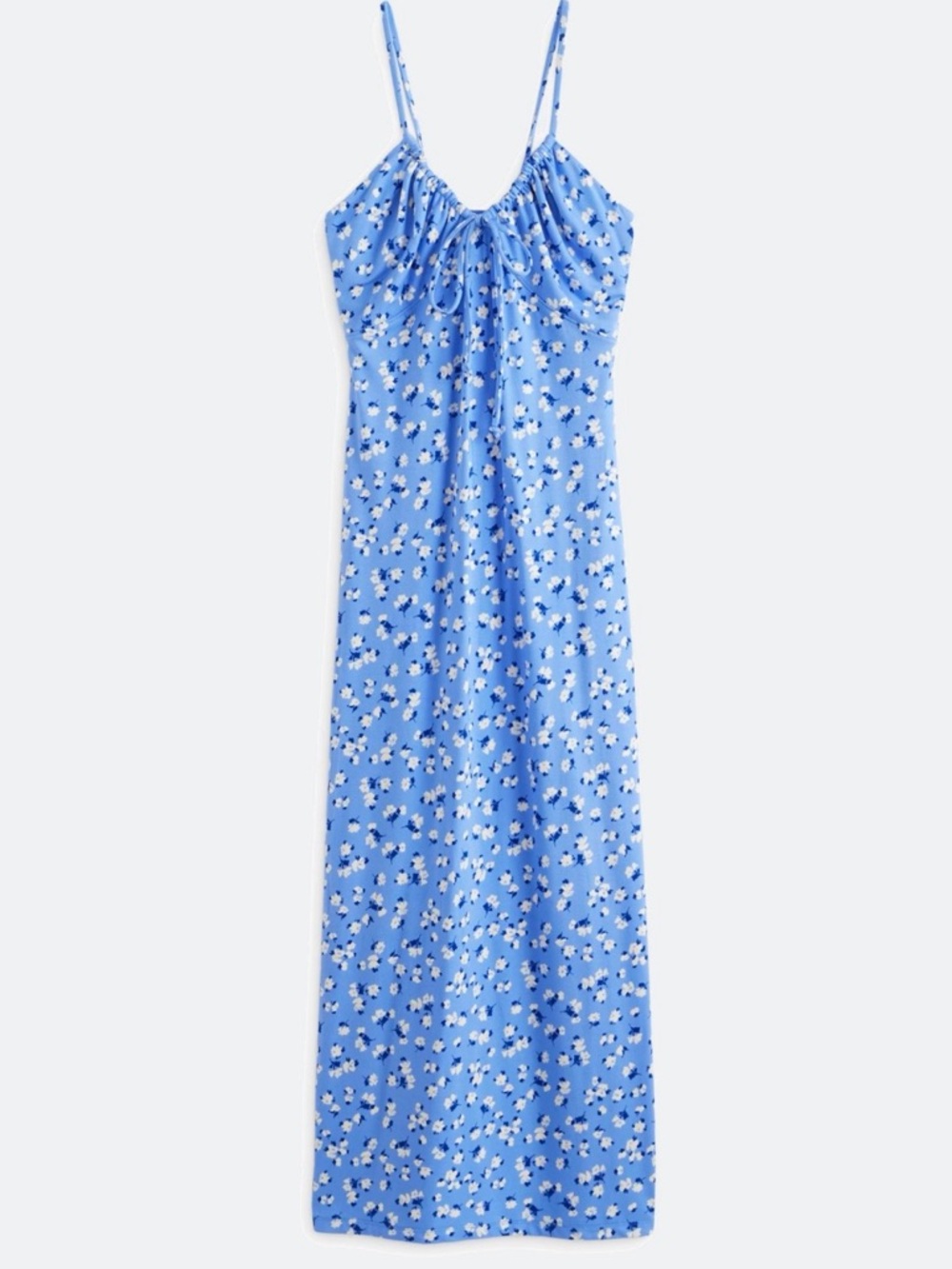 Blue Floral Dress with Adjustable Spaghetti Straps